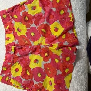 LOFT Red and Yellow Bermuda Shorts Vibrant Floral Design